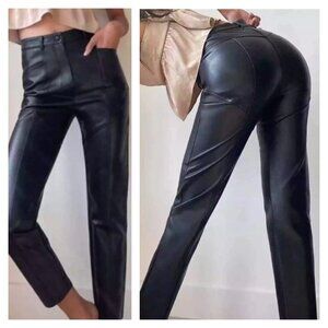 WILFRED (Aritzia) 4 Black Vegan Leather Rebel Straight Pants